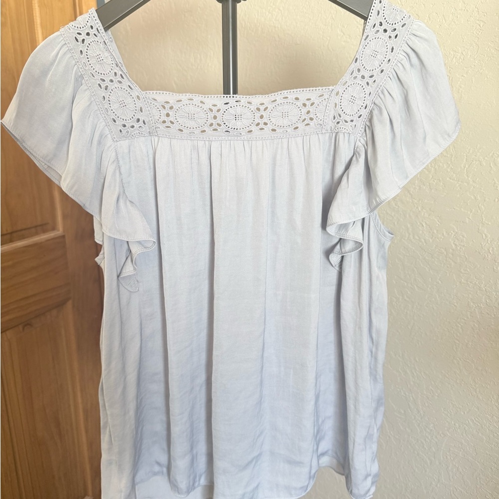 Joie Lace Trim Flutter Sleeve Blouse | Light Blue | Size M